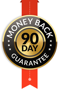 90 Day Money Back Guarantee badge with a red ribbon.